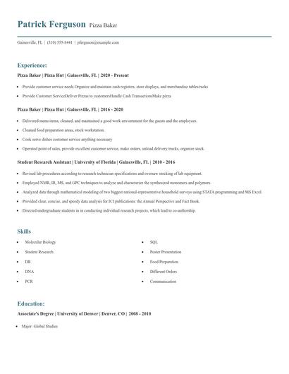Pizza Baker Resume
