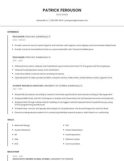Pizza Baker Resume