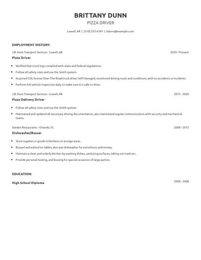 Pizza Driver Resume