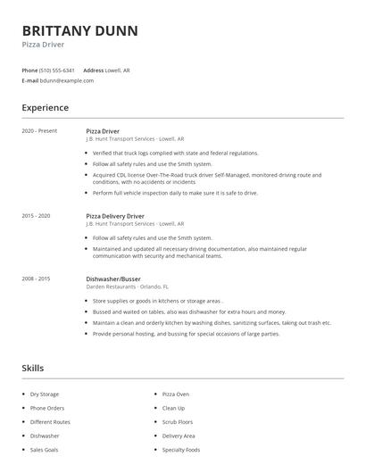 Pizza Driver Resume
