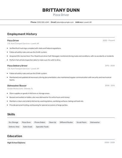 Pizza Driver Resume