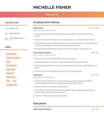 Pizza Driver Resume