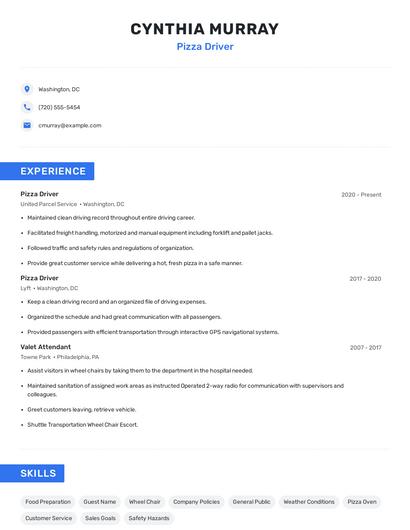 Pizza Driver Resume