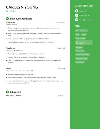 Pizza Driver Resume