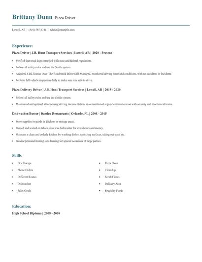 Pizza Driver Resume