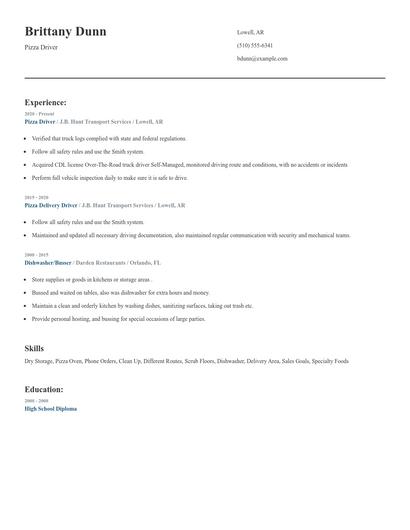 Pizza Driver Resume