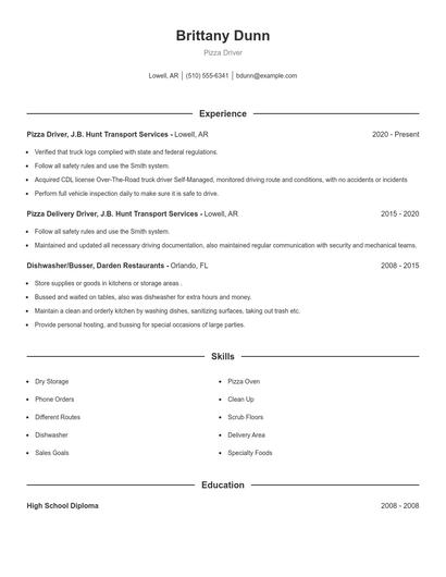 Pizza Driver Resume