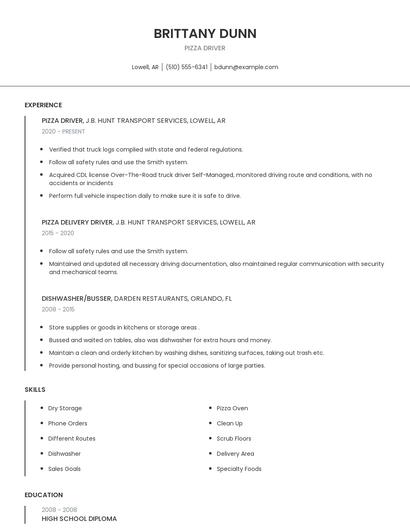 Pizza Driver Resume