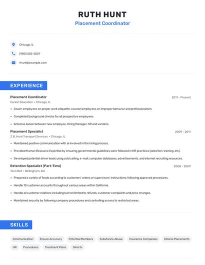 Placement Coordinator Resume