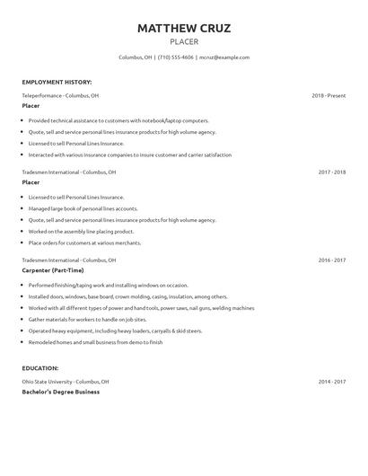 Placer Resume
