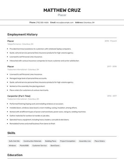 Placer Resume