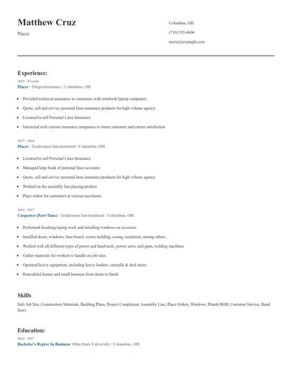 Placer Resume