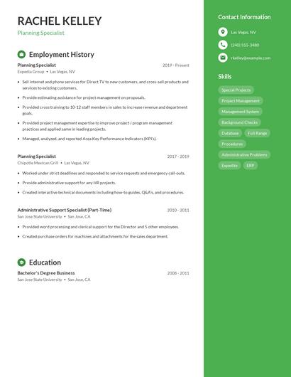 Planning Specialist Resume