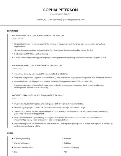 Planning Specialist Resume