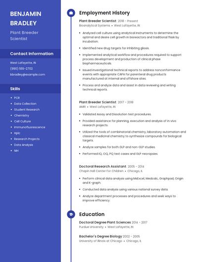 Plant Breeder Scientist Resume
