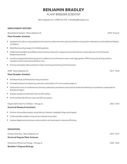 Plant Breeder Scientist Resume