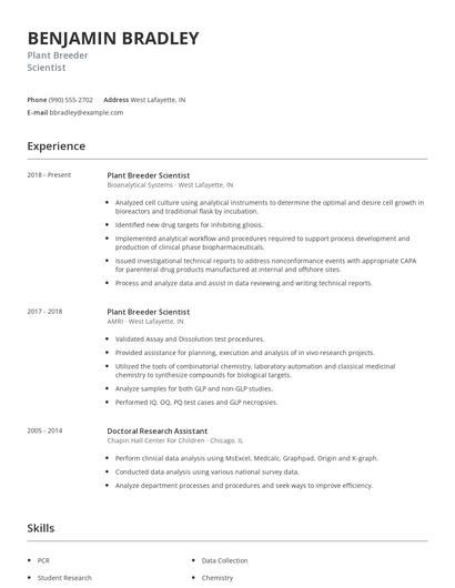 Plant Breeder Scientist Resume