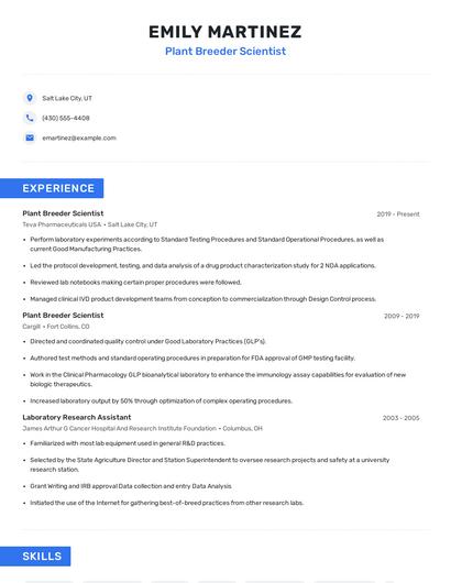 Plant Breeder Scientist Resume