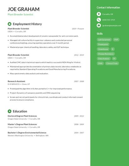 Plant Breeder Scientist Resume