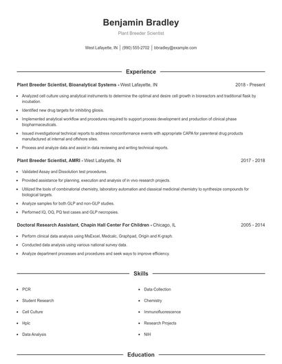 Plant Breeder Scientist Resume
