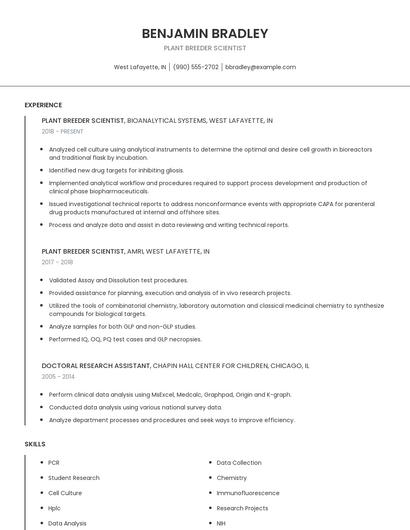 Plant Breeder Scientist Resume