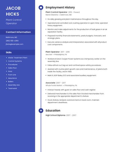 Plant Control Operator Resume