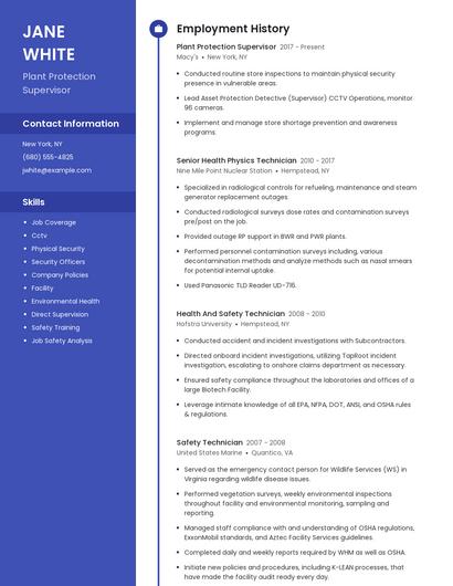 Plant Protection Supervisor Resume