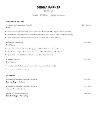 Planter Resume