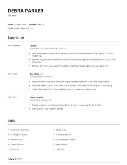 Planter Resume