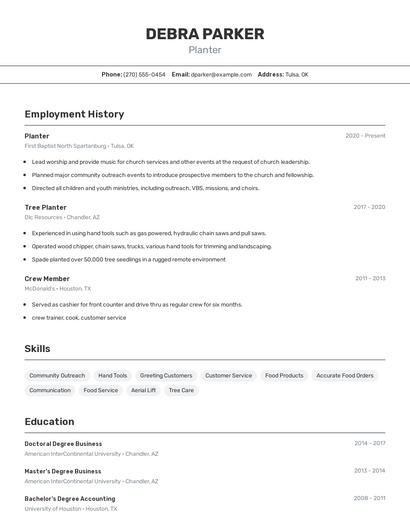 Planter Resume