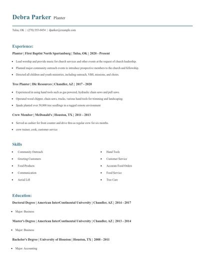 Planter Resume