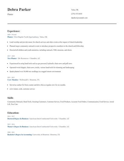 Planter Resume