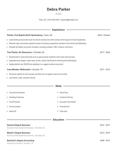 Planter Resume
