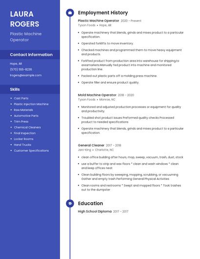 Plastic Machine Operator Resume