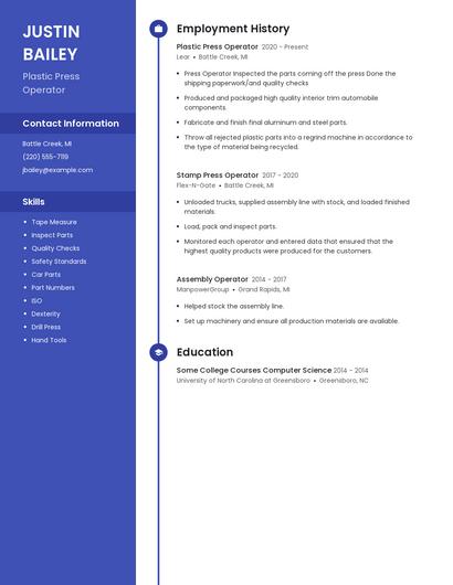 Plastic Press Operator Resume
