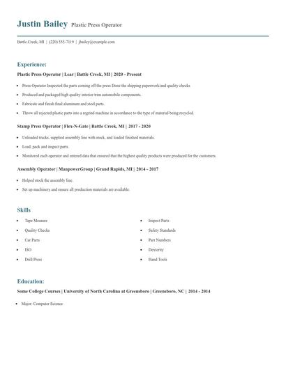 Plastic Press Operator Resume
