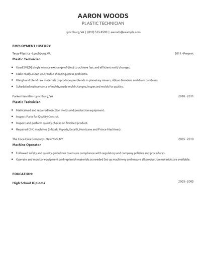 Plastic Technician Resume