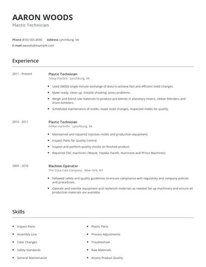 Plastic Technician Resume