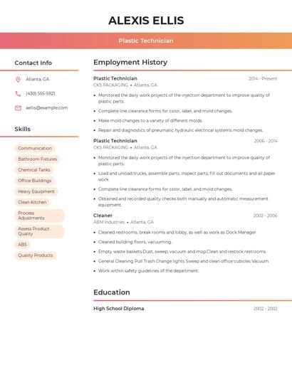 Plastic Technician Resume