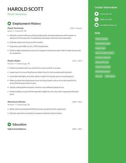 Plastic Technician Resume