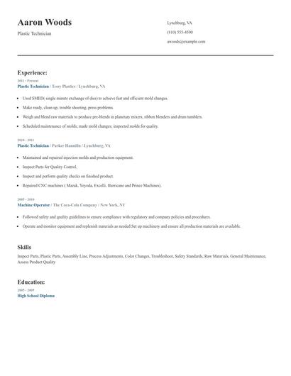 Plastic Technician Resume