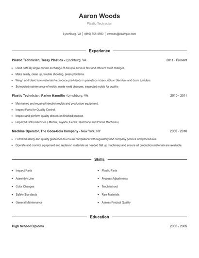 Plastic Technician Resume