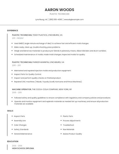 Plastic Technician Resume