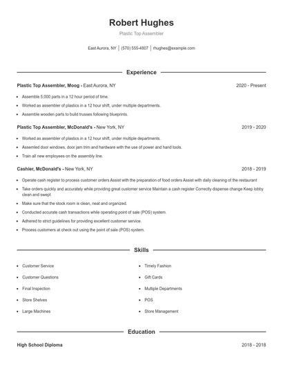 Plastic Top Assembler Resume