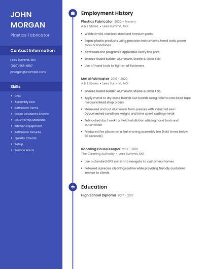 Plastics Fabricator Resume