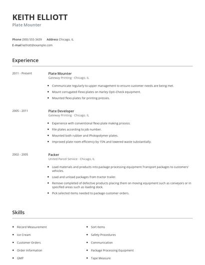 Plate Mounter Resume