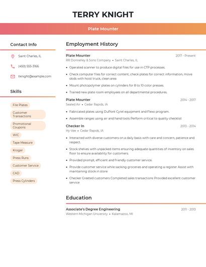 Plate Mounter Resume