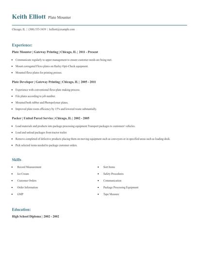 Plate Mounter Resume
