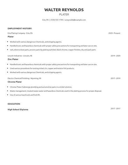 Plater Resume