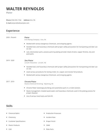 Plater Resume